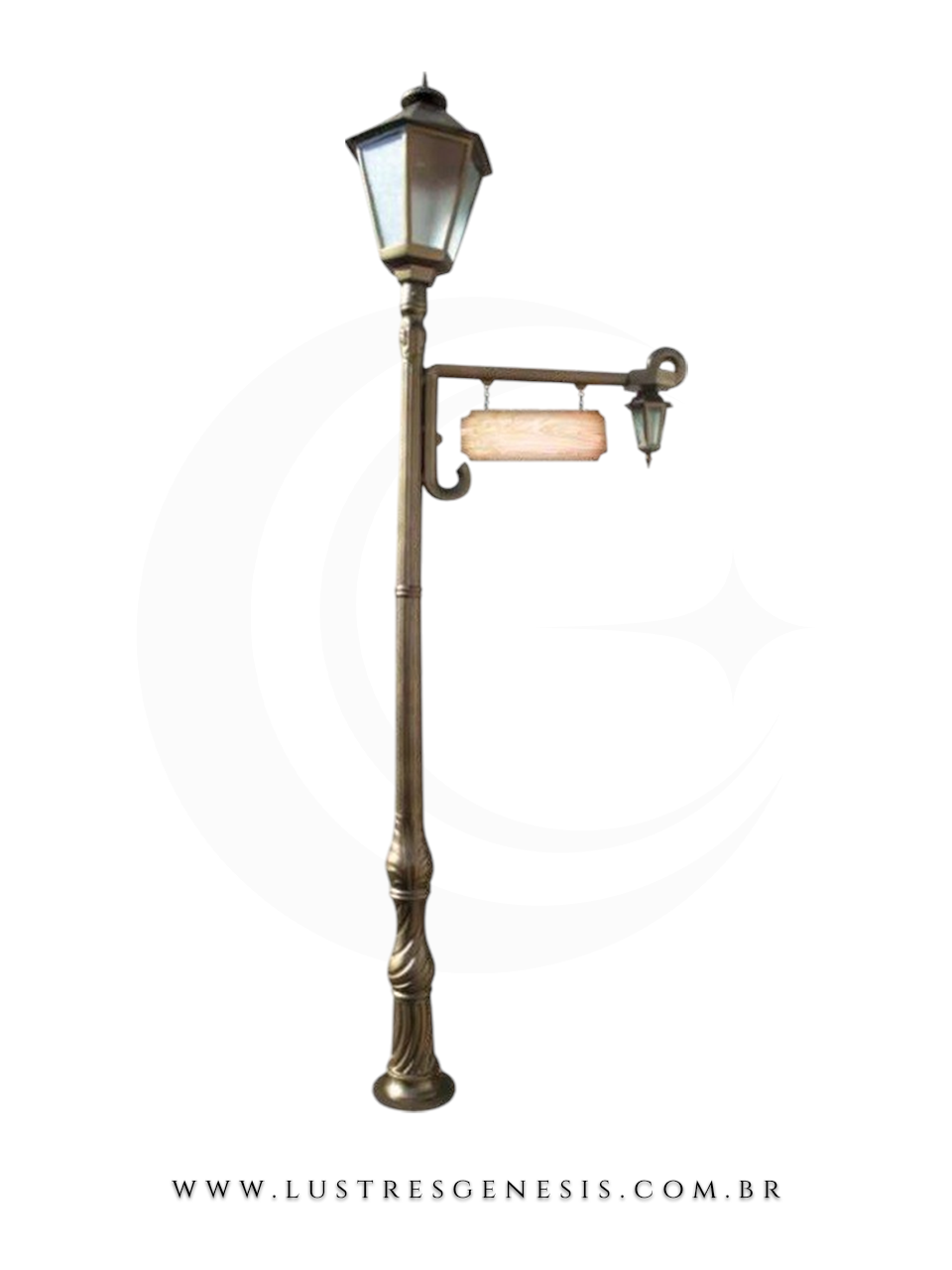 Poste de Jardim Colonial 3,20m Alum&iacute;nio Fundido com Suporte para Placa Ilumina&ccedil;&atilde;o externa fachada, jardim e &aacute;rea gourmet